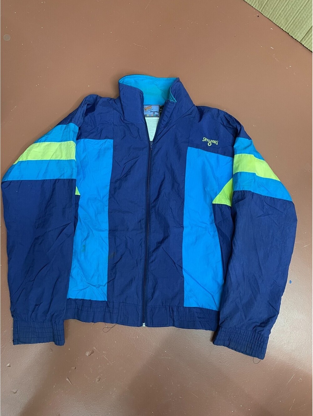 Vintage 90s Spalding Mens Large Blue Colorblock Nylon Windbreaker Jacket